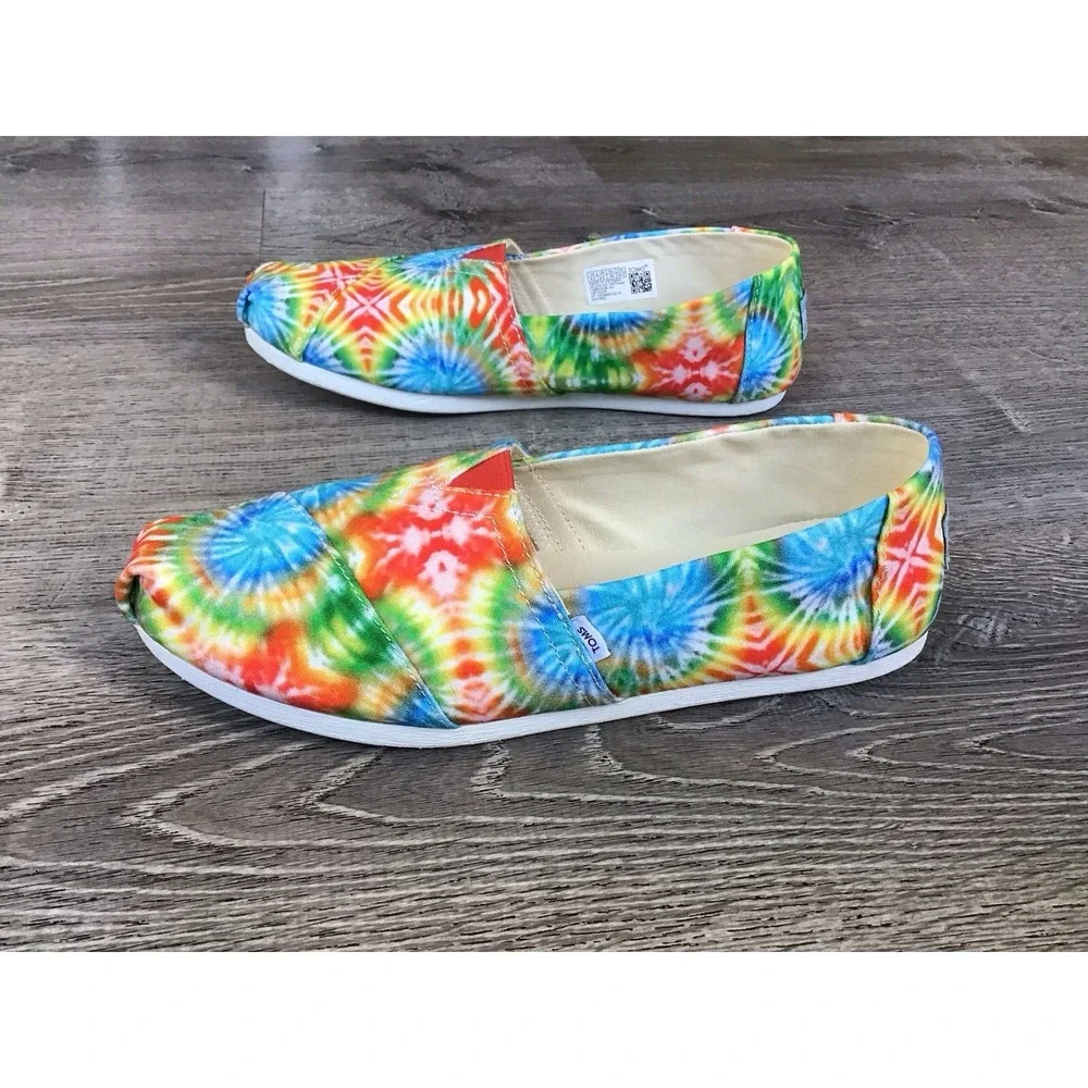 Toms Classic Alpargatas Womens Size 8.5 Slip on CANVAS Shoes Flats Tie Dye